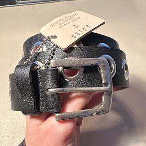 Black Leather Belt with Silver Buckle